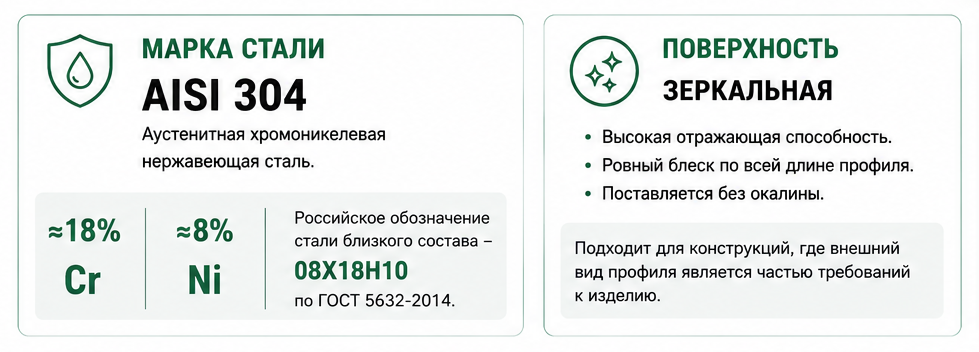Инфографика - Марка стали AISI 304 зеркальная поверхность